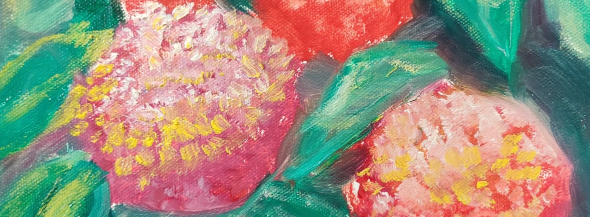 Red hydrangeas painting